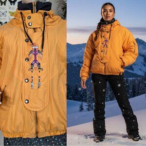 Vintage 1990s St. John's Bay Orange Coat Tribal Winter Neon Gorpcore Size Small